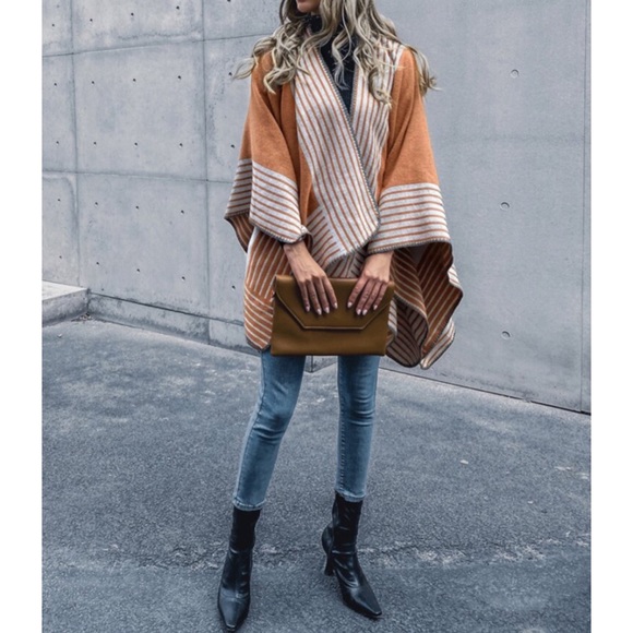 Ginger Striped Knit Poncho Cardigan Sweater - Picture 5 of 7